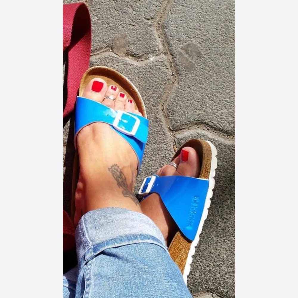Birkenstock Madrid Birko-Flor Patent Neon Blue 39
